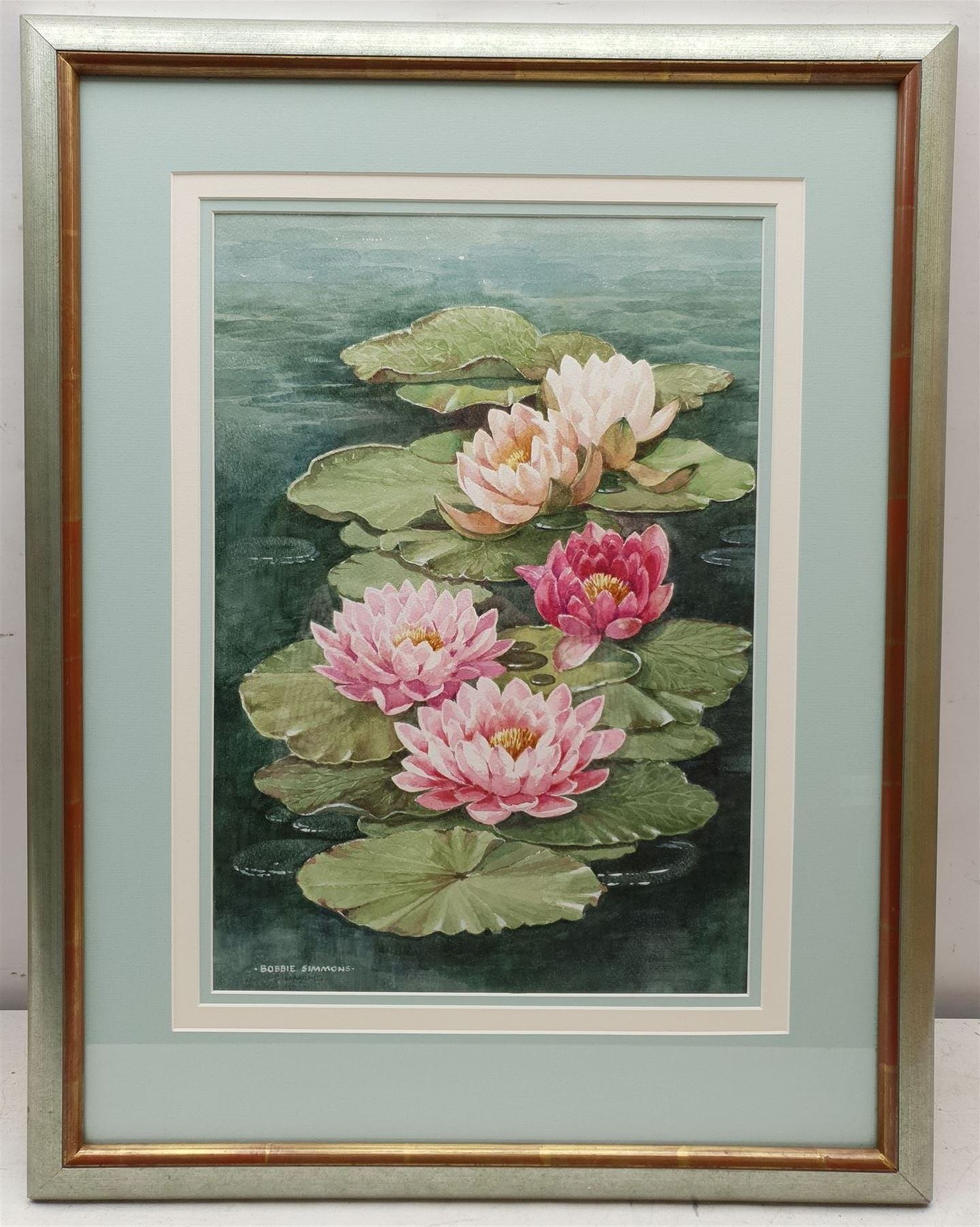 Bobbie Simmons (British late 20th century): 'Water Lily', watercolour signed, titled with label verso 42cm x 29cm