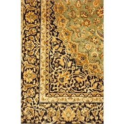  Keshan green ground rug, central medallion, 230cm x 160cm  
