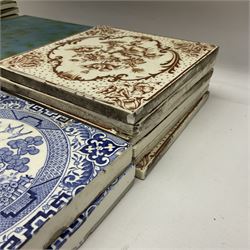 Collection of Victorian and later tiles to include floral and tube line examples