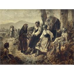 Carl Friedrich Koch (German 1856-1927): The Fortune Teller, oil on canvas en grisaille signed 44cm x 60cm