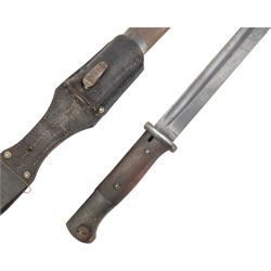 WWII German bayonet marked S/174, in scabbard, with leather frog, the frog marked H. Glemen Elberfeld 1938, together with another German bayonet and frog  