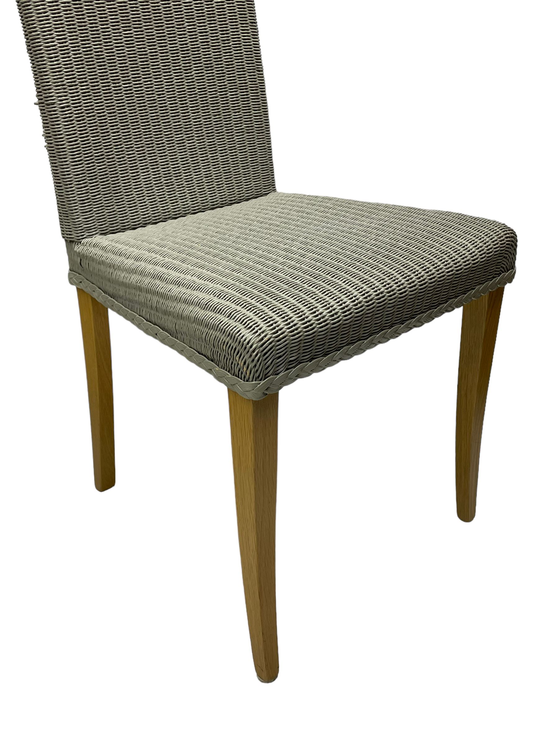 Lloyd Loom - set of six 'Maybourne' slate painted high back wicker dining chairs, raised on light oak square tapering supports