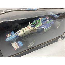 Three Minichamps '18' 1:18 scale die-cast racing cars - Jordan Peugeot 196 1996 R. Barrichello; Benetton Renault B196 G. Berger; and Williams Renault FW18 D. Hill; all boxed (3)