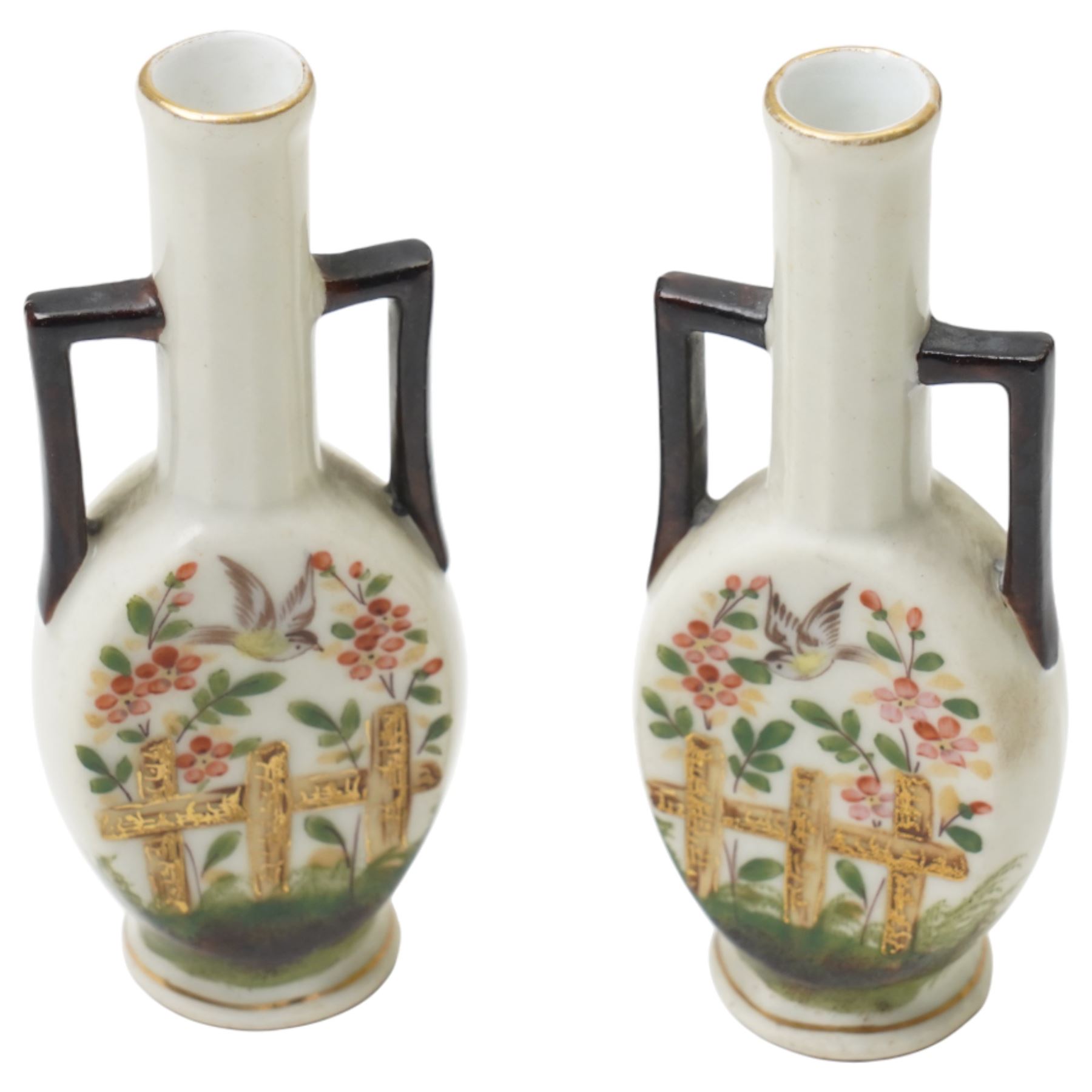 Royal Cauldon R Sanderson bowl, two small handpainted vases, and another vase H16cm (4)