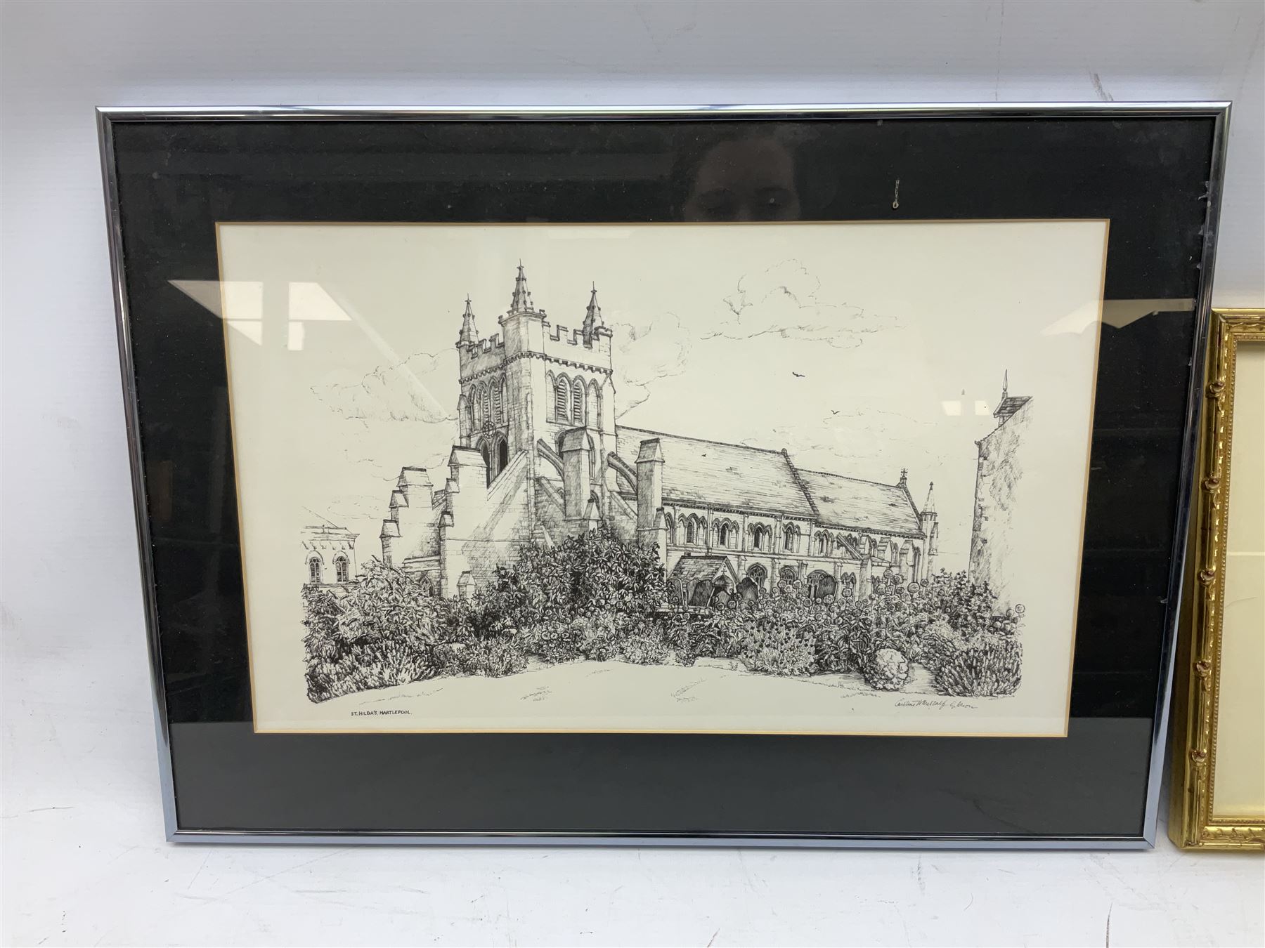 Italian school (20th century); Venetian Gondolier Scene, watercolor unsigned, together with colour print after Josepha Reynolds and black and white print of St.Hilda's Hartlepool (3)