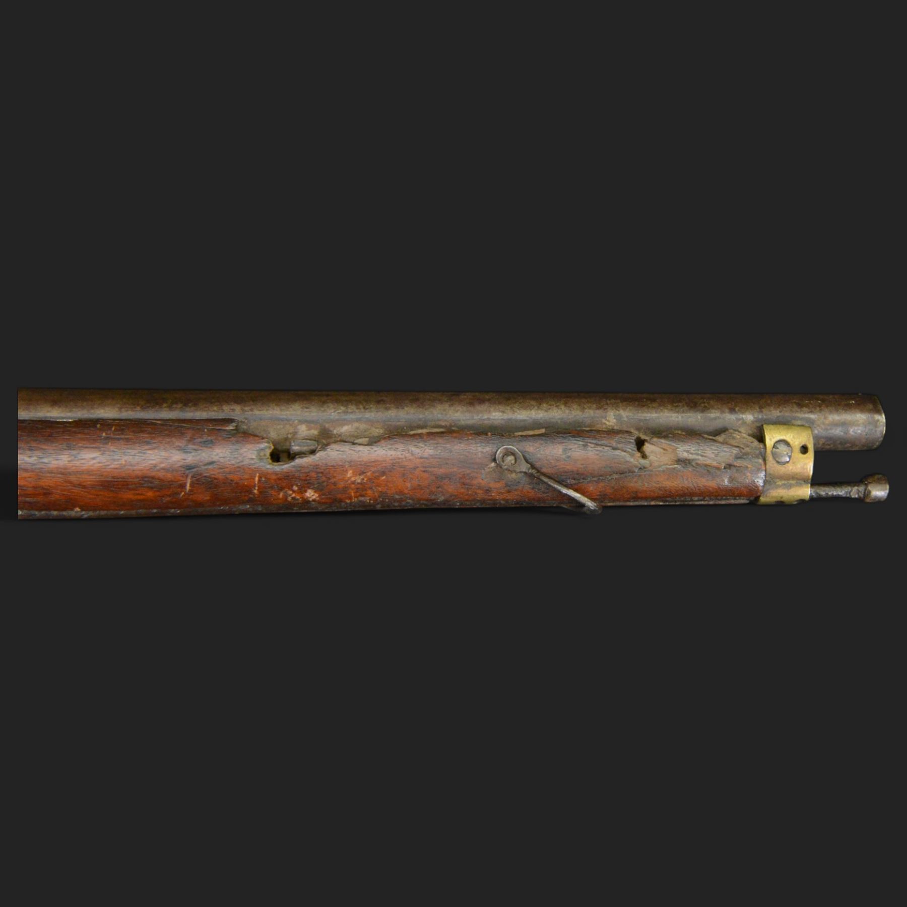Percussion musket, the 70cm barrel with ramrod under, full walnut stock, with two sling swivels, overall L110cm
Sold as an exempt item under Section 58 (2) of the 1968 Firearms Act, to be held as a curiosity or ornament