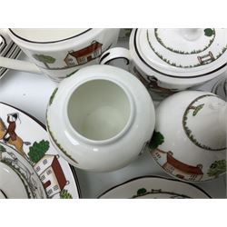 Wedgwood Hunting Scenes dinner and tea service for ten, to include dinner plates, side plates, dessert plates, cups and saucers, mugs, two large teapots, two milk jugs, etc, together with matching items by coalport and Staffordshire (94)
