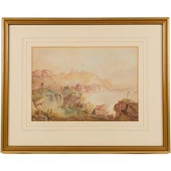Francis Nicholson (British 1753-1844): 'Scarborough from the South', watercolour unsigned, typed title label verso 23cm x 33cm