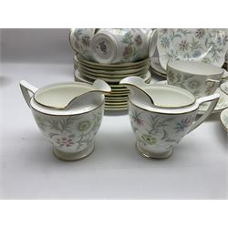 Minton Vanessa pattern part tea service, to include fifteen cups and saucers, open sucrier, milk jug, eighteen dessert plates, twelve side plates etc (70)