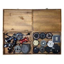 Collection of fishing reels, including Shakespeare Alpha 2891, Barbus Riverking, Shakespea...