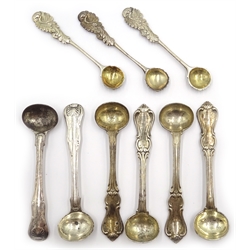 Pair Georgian, set of four and set of three Victorian silver salt spoons all hallmarked 6.5oz