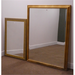  Small oval bevel edge wall mirror in gilt swept frame (W45cm, H53cm) a rectangular gilt framed mirror, a rectangular gilt framed bevel edged wall mirror (W101cm, H131cm) and another mirror  