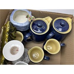 Quantity of ceramics to include two tone stoneware jars and jugs, Denby, studio pottery, vases, commemorative ware etc in three boxes