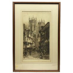 Samuel Buck (British 1696-1779) and Nathaniel Buck (British 18th century): 'The South-East Prospect of the City of York', engraving pub. 1745, 31cm x 81cm; Edward Slocombe (British 1850-1915): 'York Minster', etching dated 1887, 48cm x 27cm (2)