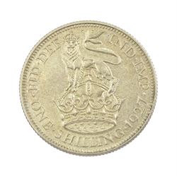 King George V 1927 proof coin set, comprising threepence, sixpence, one shilling, florin, halfcrown and 'wreath' crown, cased