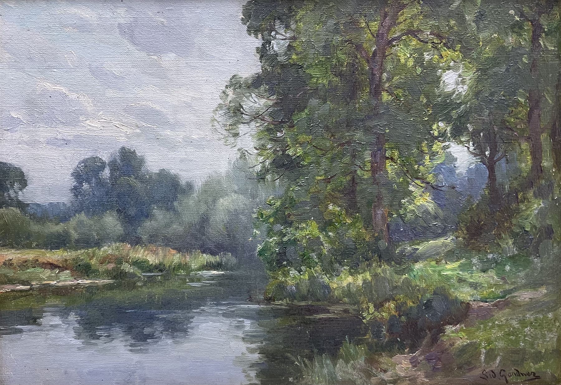 Sidney Valentine Gardner (Staithes Group 1869-1957): 'The Avon at Weston Gloucestershire', oil on artist's board signed, indistinctly titled verso 24cm x 34cm