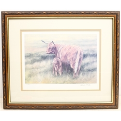 Robert E Fuller (British 1972-): Highland Cattle and Calf, limited edition print signed and numbered 152/300 in pencil 24cm x 31cm