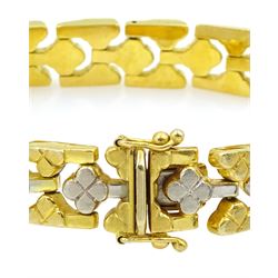 9ct white and yellow gold fancy clover leaf link bracelet, Birmingham import mark 1990