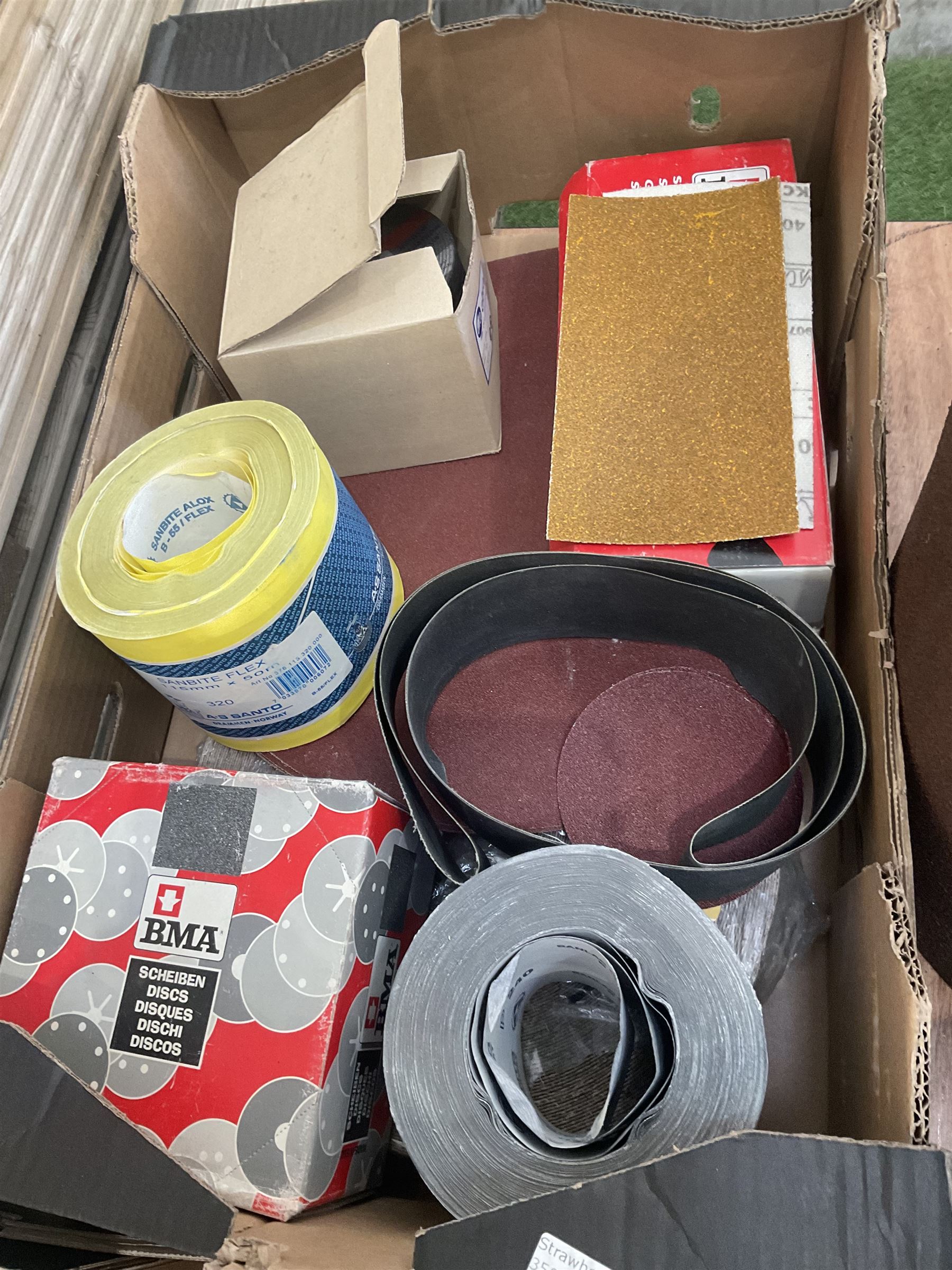 Collection of sandpaper belts, sanding discs and loose sandpaper - THIS LOT IS TO BE COLLECTED BY APPOINTMENT FROM DUGGLEBY STORAGE, GREAT HILL, EASTFIELD, SCARBOROUGH, YO11 3TX