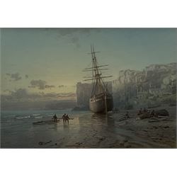 George Wolfe (British 1834-1890): Beached Sailing Vessel, watercolour signed 22cm x 32cm 
Provenance: East Yorkshire private collection purchased the Jack Chenery Briggs collection of Fine Watercolours 22nd April 1999 Lot 100
