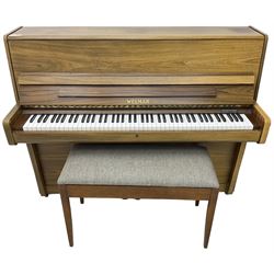 Welmar - walnut cased upright piano, iron framed and overstrung; with stool 