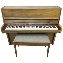 Welmar - English walnut cased upright piano, overstrung frame with a Langer underdamper action; serial No 107859 (1990) with practise, sostenuto and una corda pedals, 88 note seven octave keyboard, with matching duet stool.
