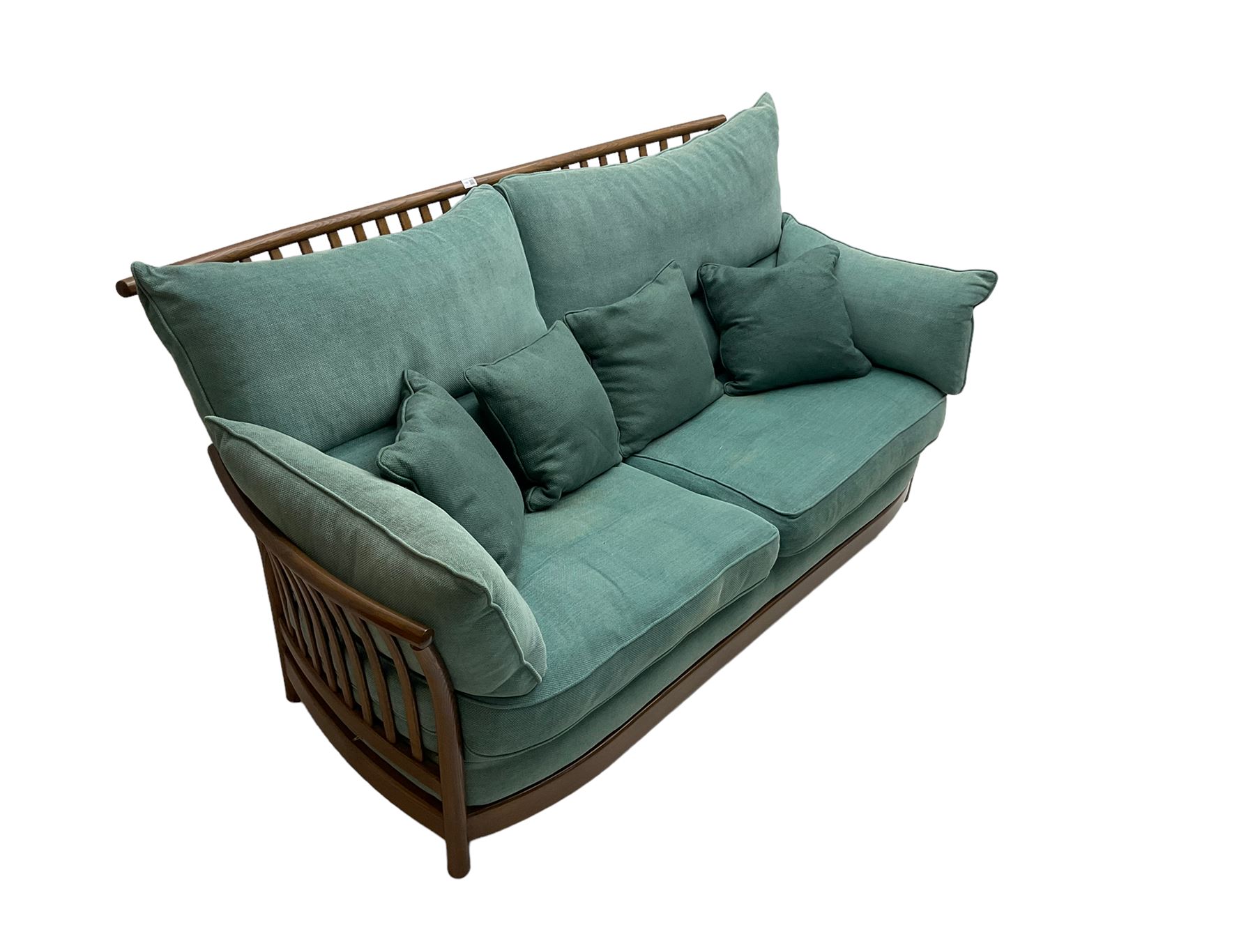 Ercol - 'Renaissance' large two seat sofa, loose cushions upholstered in teal fabric 