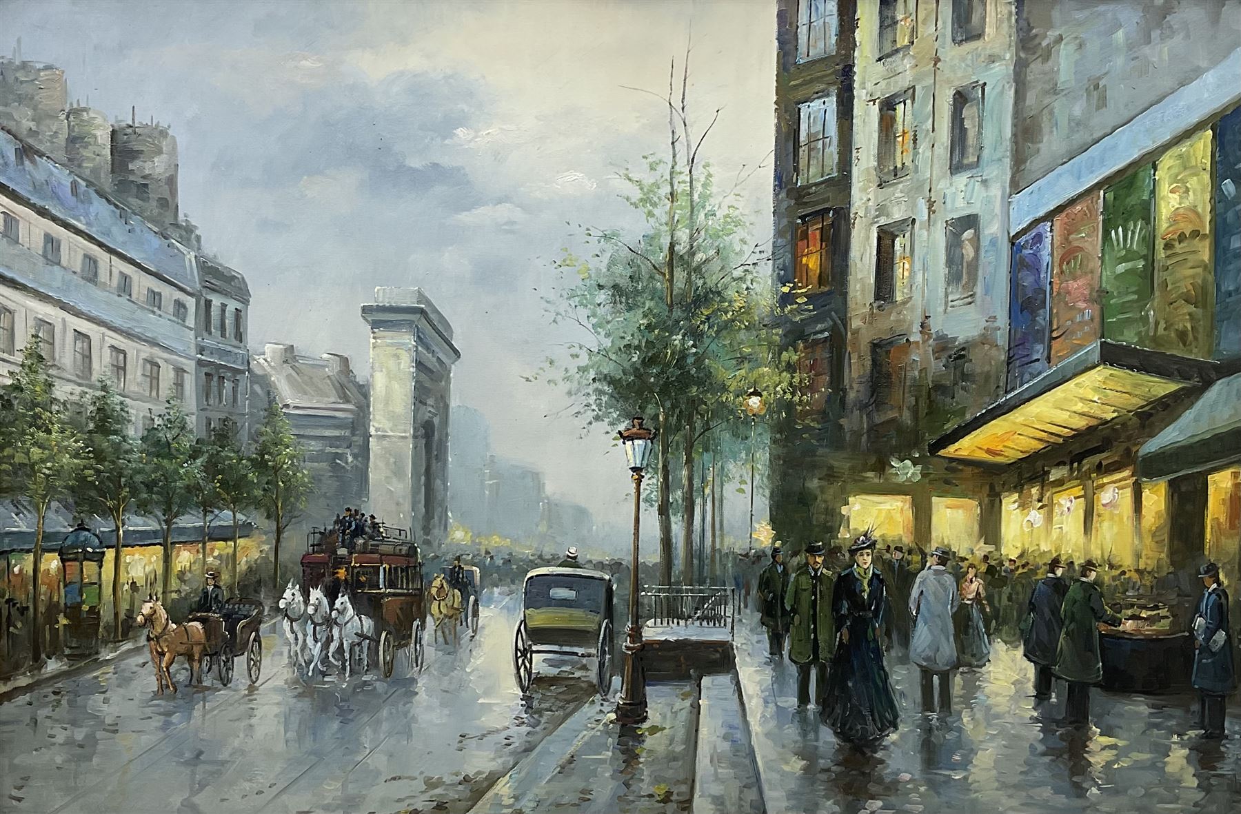 French School (20th century): Victorian Street Scene, oil on canvas unsigned 59cm x 90cm