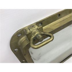 Rectangular brass porthole with hinged window, H46cm, L66cm