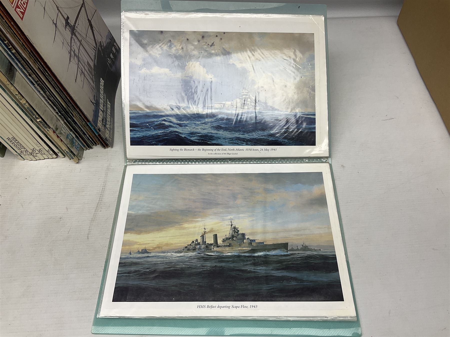 Six Atlas Editions ring binders of Warships Maxi Cards; and large quantity of booklets, cigarette cards etc of naval and shipping interest