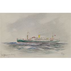 Frank Henry Mason (Staithes Group 1875-1965): 'Esperance Bay' - Steam Liner, crayon sketch signed with initials and titled 9cm x 14.5cm, attached inside a Tuck card depicting Big Ben
Provenance: from the estate of Christine Dexter and by descent from the artist's sister Eleanor Marie (Nellie)