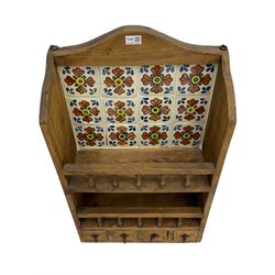 Rustic pine wall rack, with spice drawers and tile back
