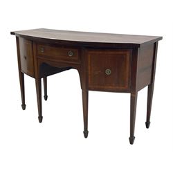 Early 19th century inlaid mahogany bow-fronted sideboard, the top inlaid with satinwood band, fitted with two cupboards and single drawer, on square tapering supports with spade feet 