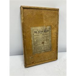 WWI 'The Silver Bullet or the Road to Berlin' ball bearing puzzle game, the stylised printed card map marked with various German towns and hazards on the allied advance to Berlin passing through towns and cities such as Hamburg and Dresden, manufactured by R. Farmer and Son circa 1916, with instructions label verso, in glazed frame