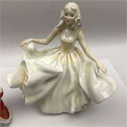 Royal Worcester, Scotland, modelled by Freda Doughty, No.3104, together with two Royal Doulton figures Miss Muffet HN1936 and Sweet Seventeen HN2734