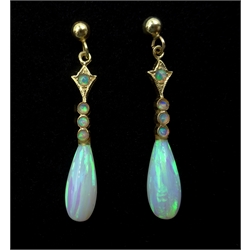  Pair of 9ct gold opal pendant earrings, stamped 375  