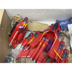Two 1980s Bluebird Manta Force spaceship playsets - Red Venom and Entire Space Battle Force in one Gigantic Ship; both boxed with instructions.; and quantity of spare figures