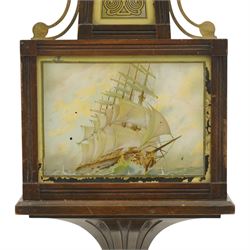  Early 20th century American wall clock by the Sessions Clock Company in banjo pattern case with eagle finial and shipping scene panel H108cm