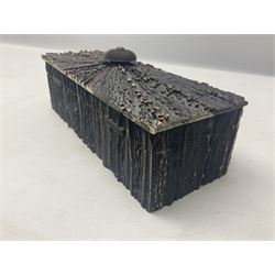 19th century elk horn and cedar wood box, with carved finial, H12cm, L27cm