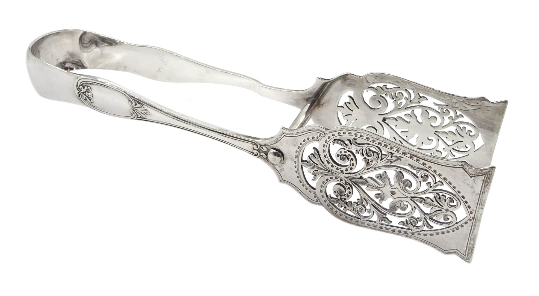 Pair of Edwardian silver asparagus tongs by James Dixon & Sons Ltd, Sheffield 1905, approx 5oz