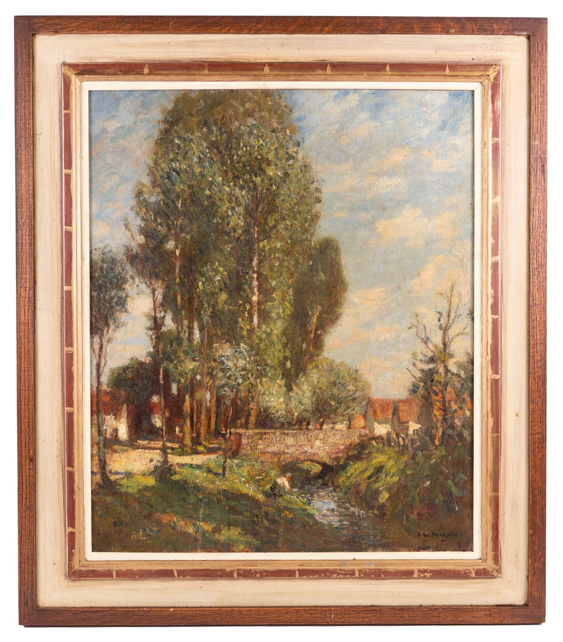 Frederick William Jackson (Staithes Group 1859-1918): 'Montreuil-sur-Mer', oil on canvas signed, titled verso 60cm x 50cm 
Provenance: exh. Phillips & Sons, October 1982