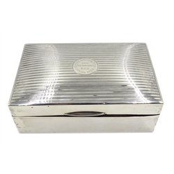  Silver cigarette box by Charles & Richard Comyns London 1921 'Presented to Captain A.L.S. Harris R.M.A. by the Officers R.M.A. 11th April 1923'   