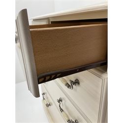 Cream finish chest, two short and three long graduating drawers (W84cm, H93cm, D47cm) with dressing mirror