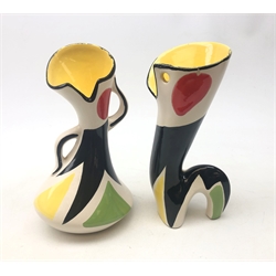  Pair French Fait Main pottery vases modelled as male and female dancers, H26cm   