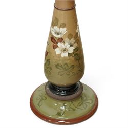 Langley Ware jardiniere and stand, decorated with birds and flowers on a light green ground, overall H93cm 