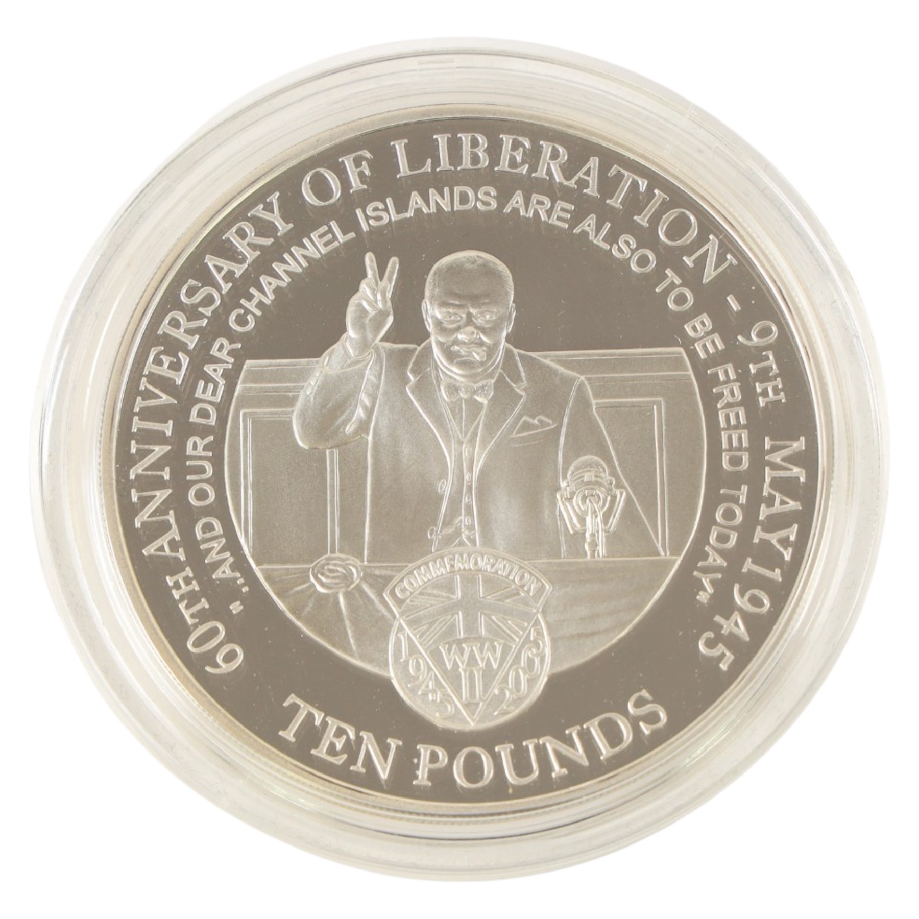 The Royal Mint Alderney 2005 'End of World War II 60th Anniversary' silver proof five ounce ten pound coin, cased with certificate