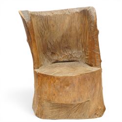 Early 20th century French elm dug-out chair, of monoxylous form 