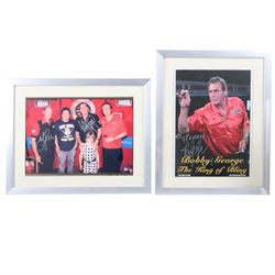 Collection of signed sporting photographs, including Jimmy White, Phil Taylor, Bobby George, Eric Bristow, John Lowe, mostly dedicated, together with spurious signatures of Michael Schumacher and of Lionel Messi