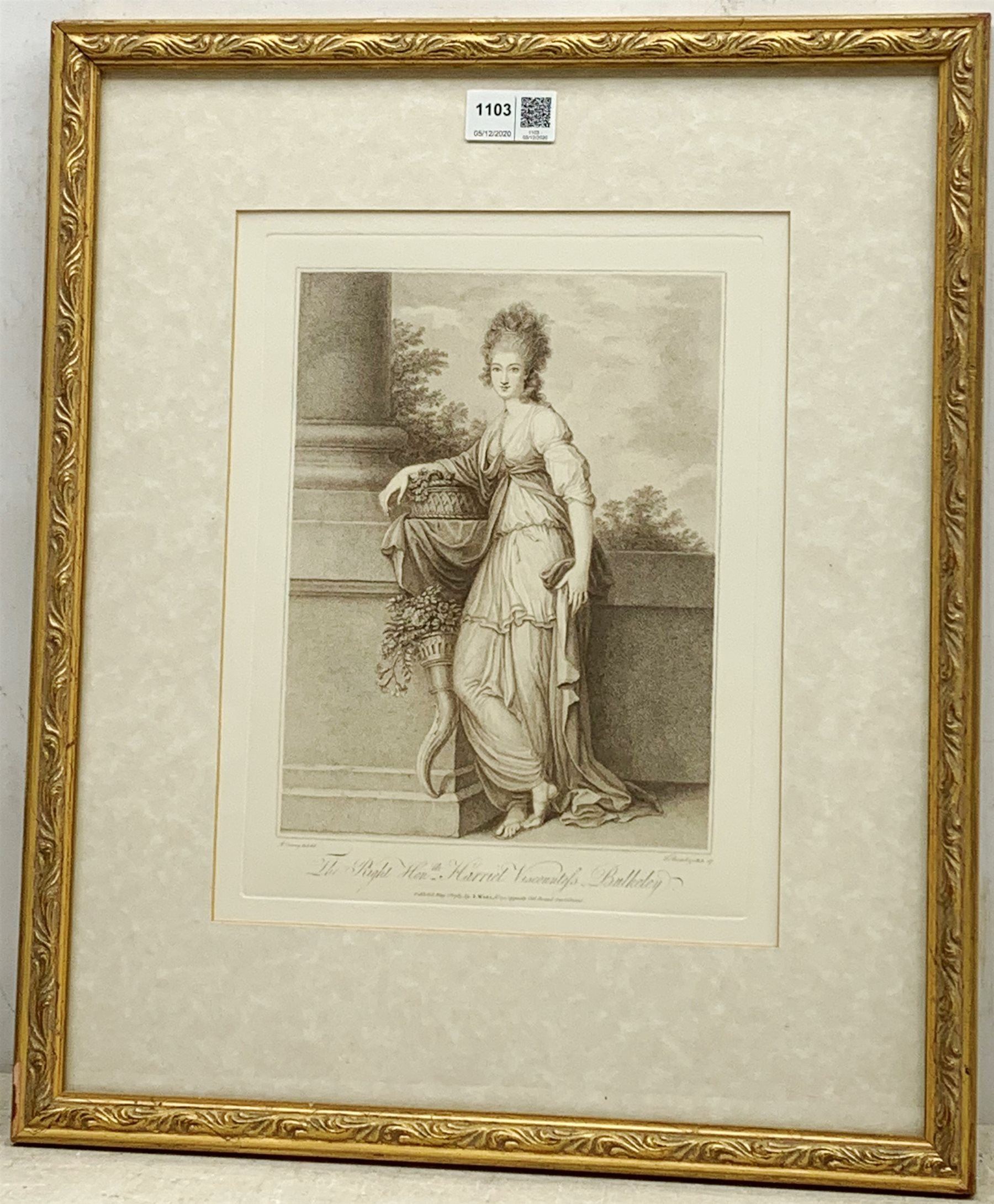 Arthur B Brook (British 1867-1933): 'Sisters', limited edition mezzotint with blind stamp signed in pencil pub. Frost and Reed 1917, 40cm x 38cm; and F Bartolozzi after Richard Cosway: 'The Right Hon. Harriet Viscountess Buckley', 20th century engraving pub. Thomas Ross collection 30cm x 23cm (2)