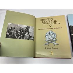 Excellent collection of twelve German Third Reich reference books including four by Adrian Forman - Guide to Third Reich German Awards and Documents, ........ Documents and Their Values. Volumes one and two. Both limited edition and signed by the author; and Bravery, Courage & Valour - Decorations and Awards of the Third Reich; D.E. Bowen: The Prussian & German iron Cross. Signed by the author; Ulric of England: Collecting Third Reich 'SS' and Political Cuffbands. Two volumes; Don Boyle: 'SS' Totenkopf H. Himmler Ring 1933-1945. 2nd printing. Signed by the author and inscribed to 'Adrian' (Forman); and four others (12)